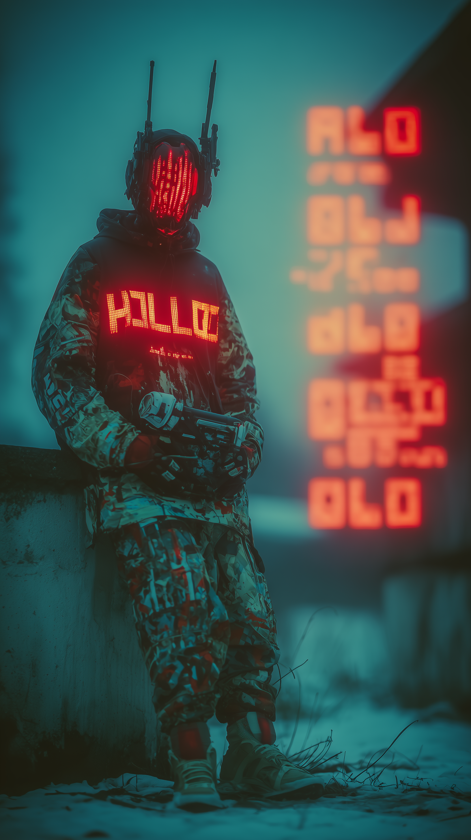 Futuristic person with helmet